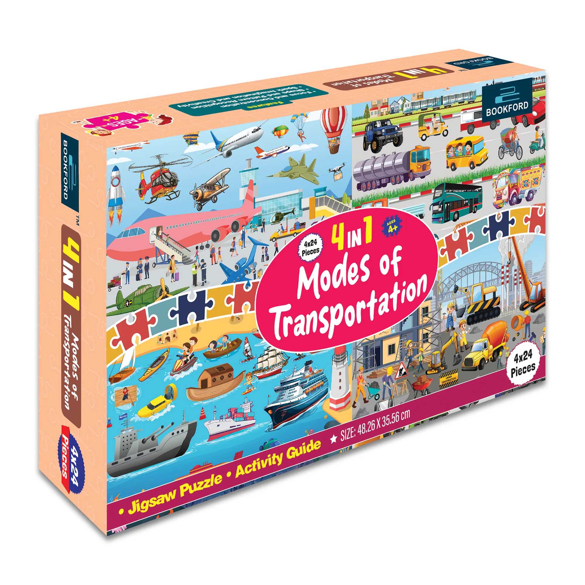4 In 1 Modes Of Transportation Jigsaw Puzzle Game & Fun And Learning 96 Pieces