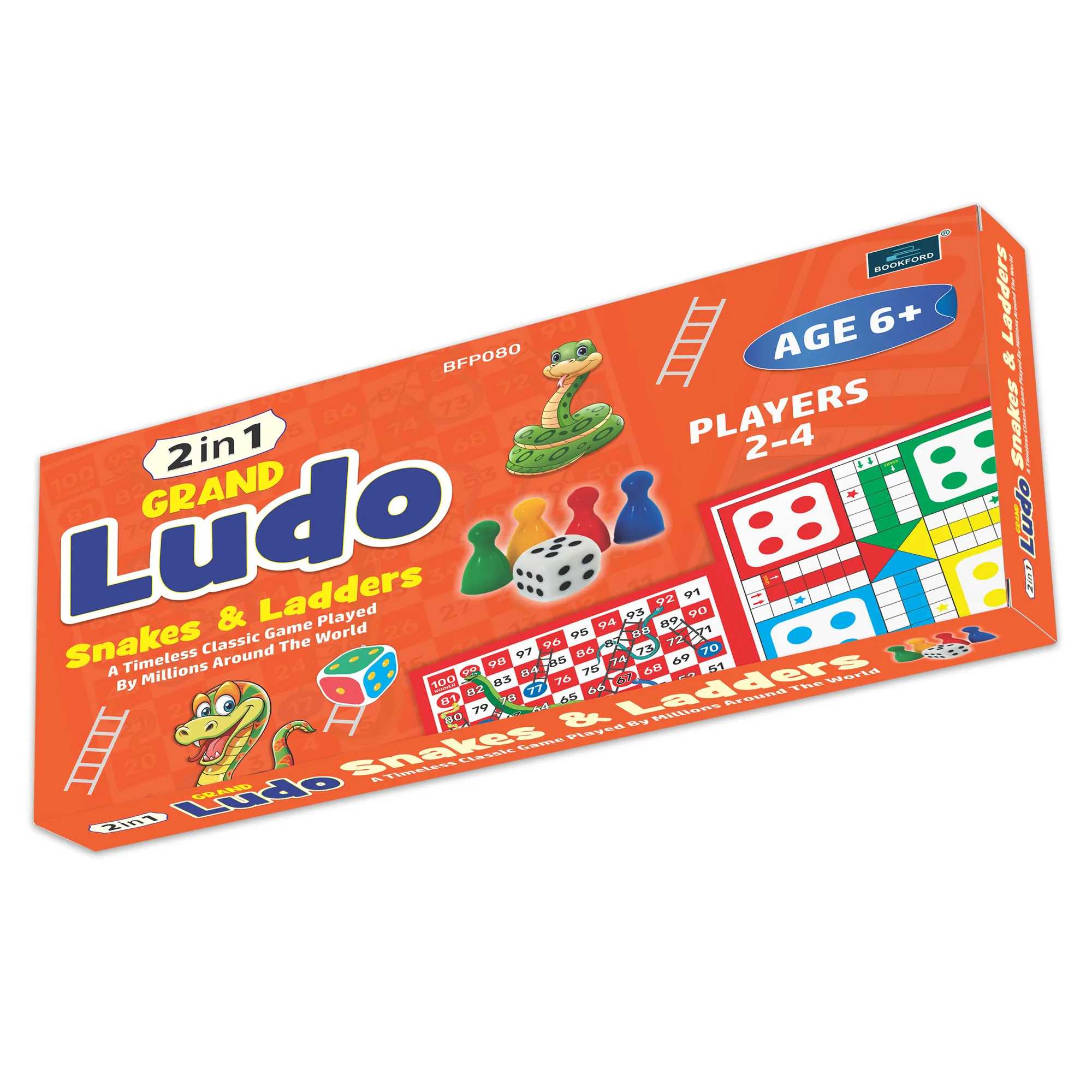 2 in 1 grand Ludo with Snakes & Ladders | Board Game for Kids & Families | Educational, Durable, Portable Fun for Ages 6+ | 10" Dual-Sided Board with 1 Dice & 16 Pawns