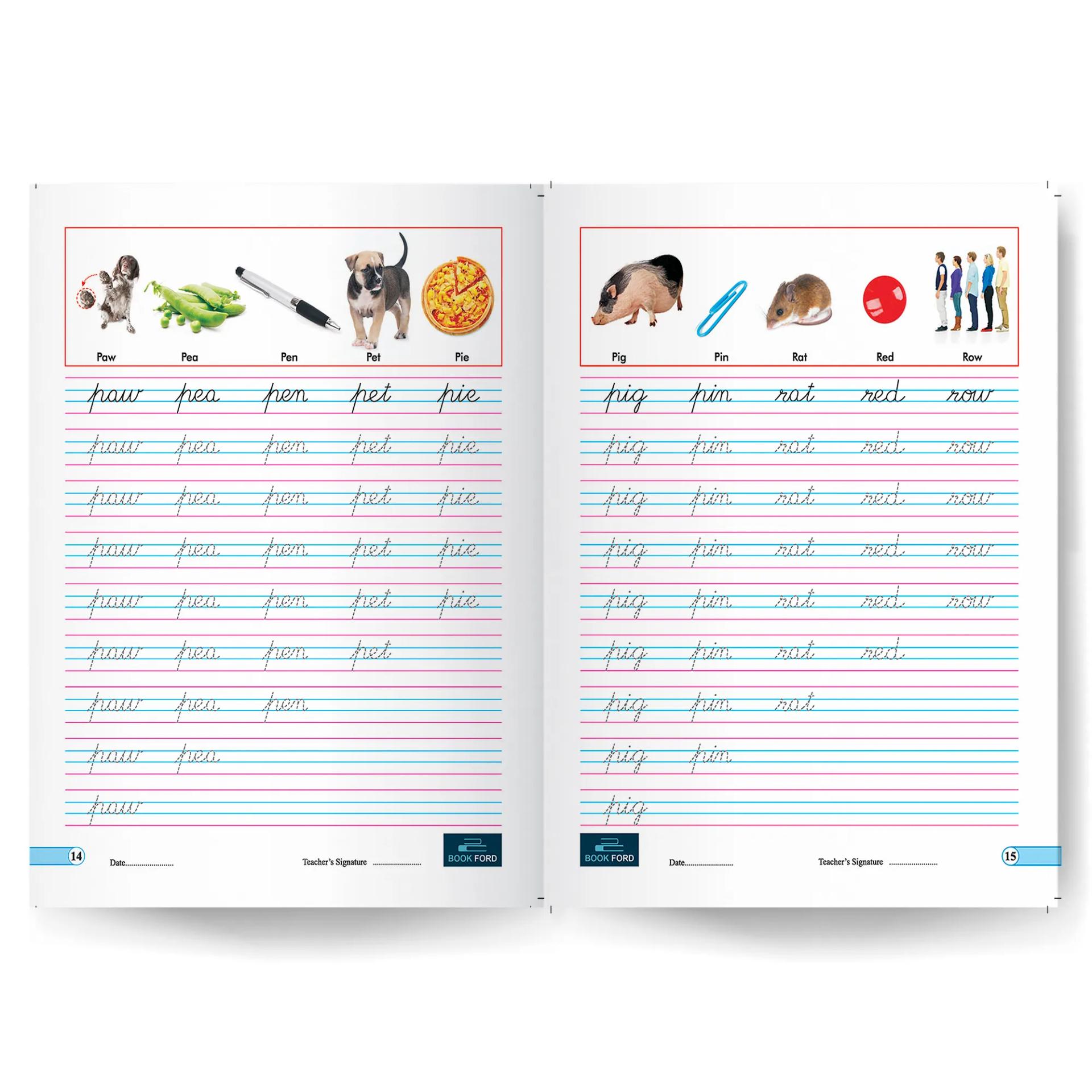 Cursive Writing Two, Three, Four, Five Letter Words & Sentences Books For Kids - Part 4 - 5