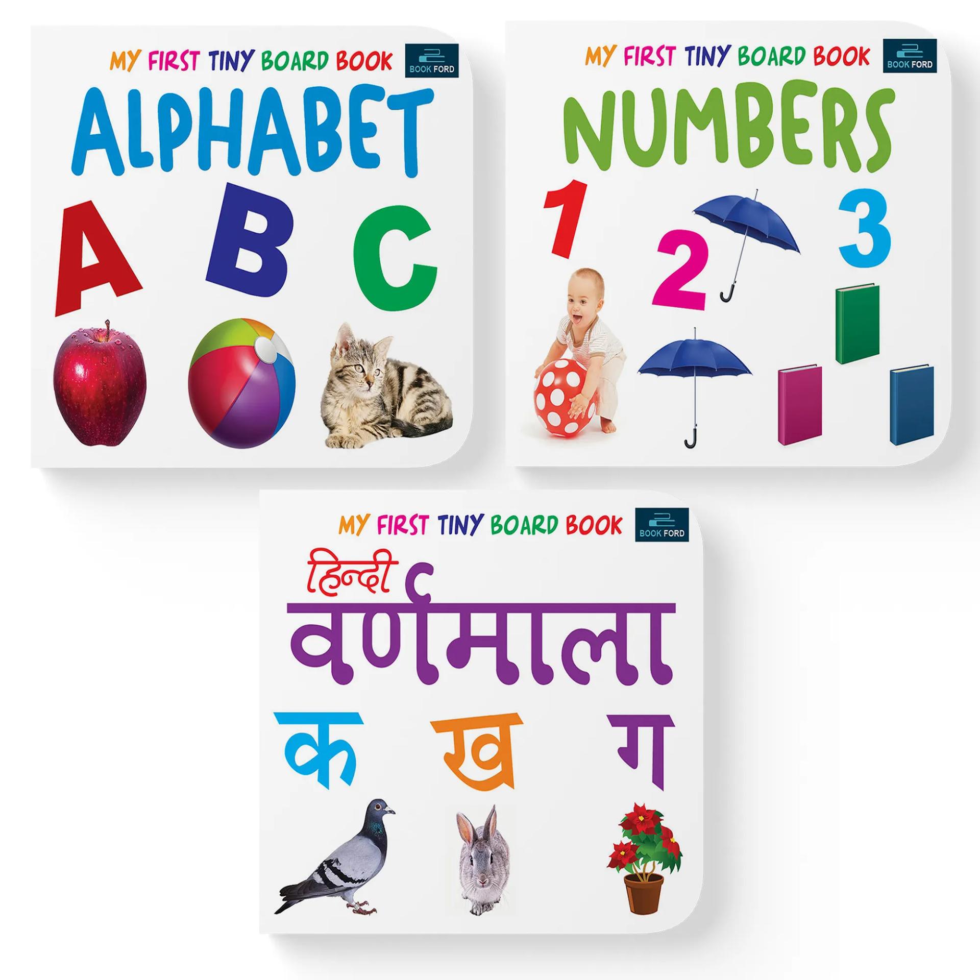 My First Tiny Board Books - Set Of 3 Books - Alphabet , Numbers , And Hindi Varnamala For Kids Hardcover,    - 2