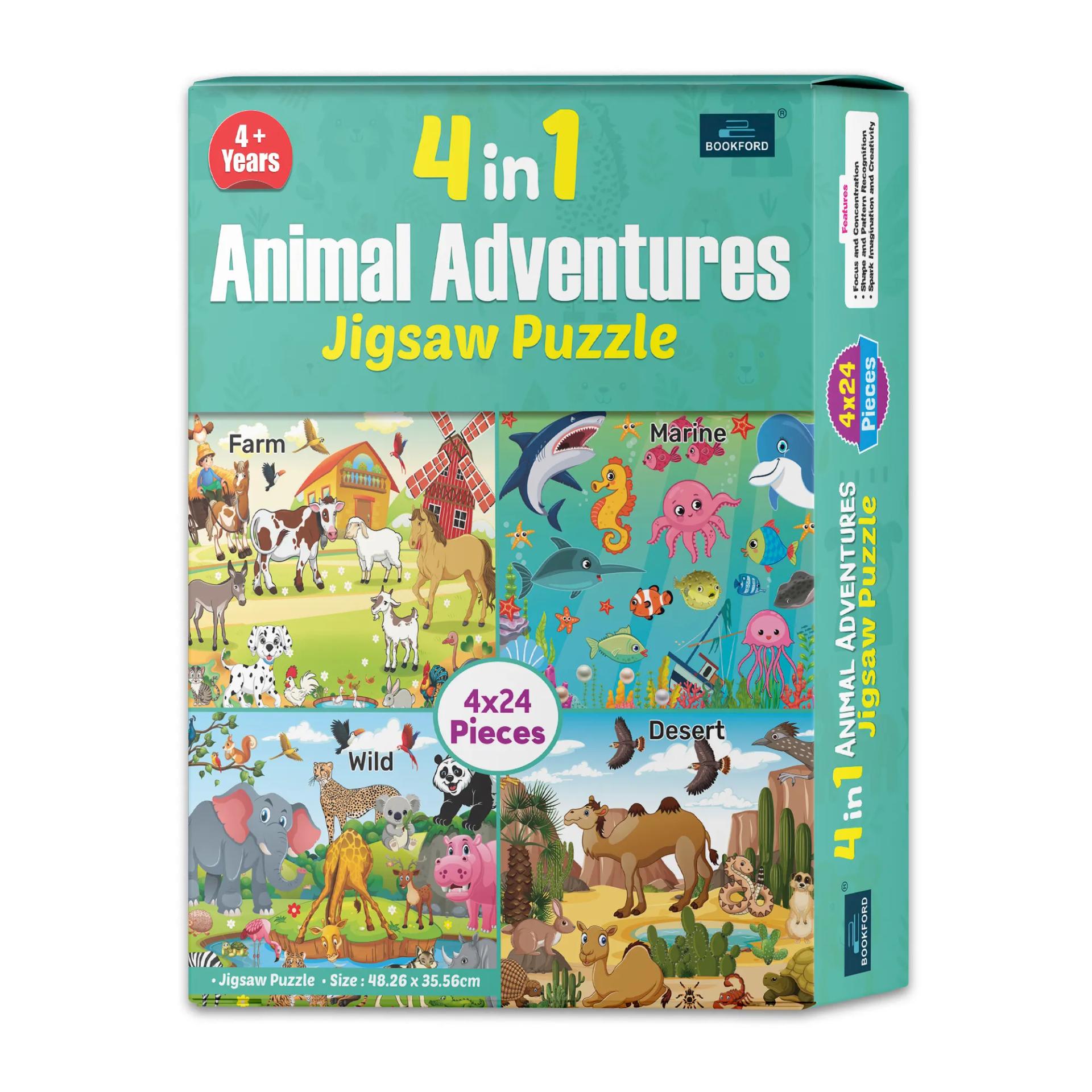 4 In 1 Animals Adventures Jigsaw Puzzle Game & Fun And Learning 96 Pieces - 1