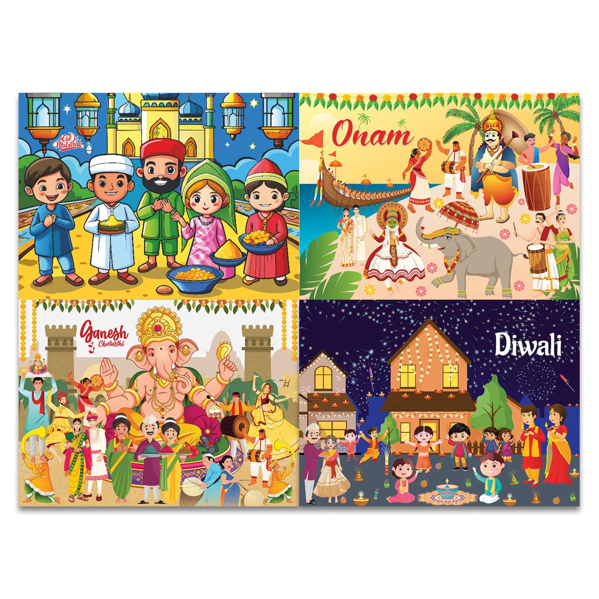 4 In 1 Folk Festivals Jigsaw Puzzle Game & Fun And Learning 96 Pieces - 4