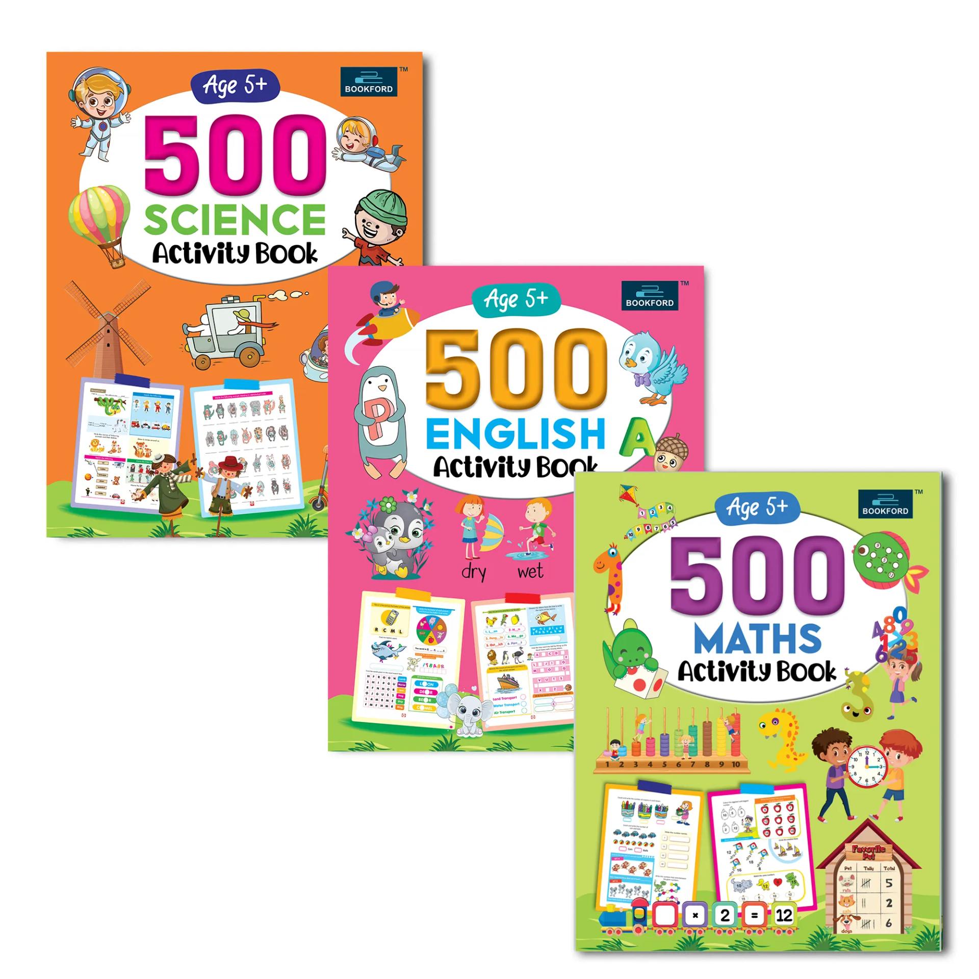 500 Activity Book for Kids (Set of 3) - Maths , English And Science BOOKFORD - 1